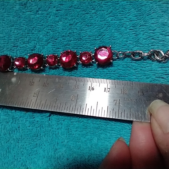 Elegant Red Gemstone Bracelet Silvertone - Picture 2 of 5
